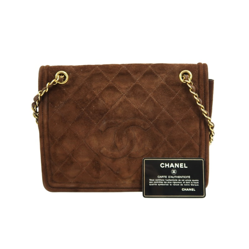 CHANEL Coco Mark Chain Shoulder Bag Brown Suede with Gold Hardware, Includes Guarantee Card