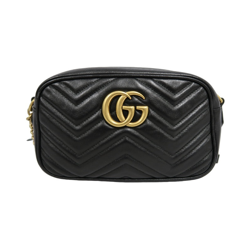 GUCCI GG Marmont Shoulder Bag, Black Leather with Gold Hardware
