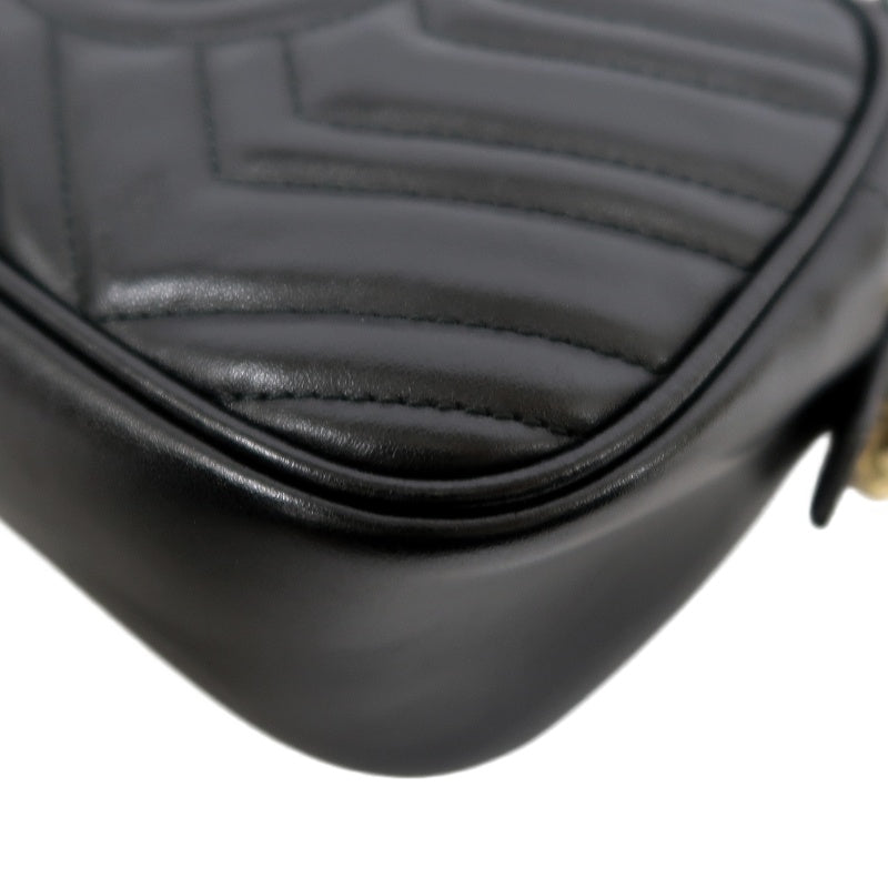GUCCI GG Marmont Shoulder Bag, Black Leather with Gold Hardware