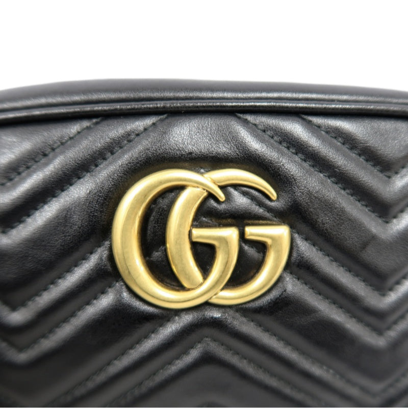 GUCCI GG Marmont Shoulder Bag, Black Leather with Gold Hardware