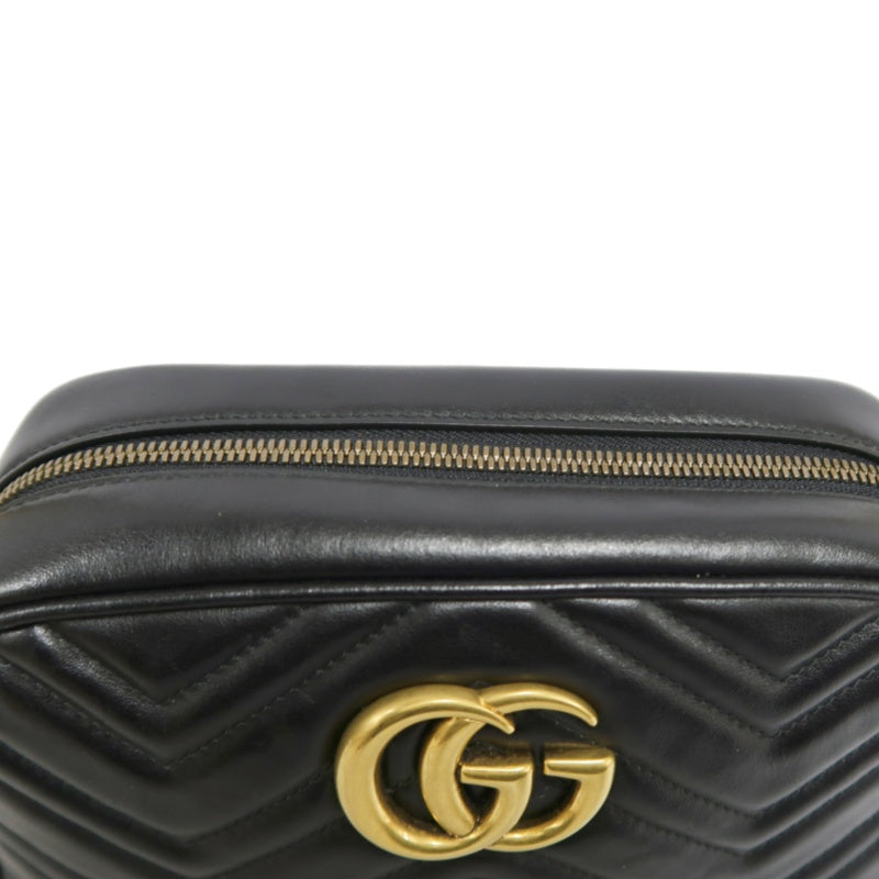 GUCCI GG Marmont Shoulder Bag, Black Leather with Gold Hardware