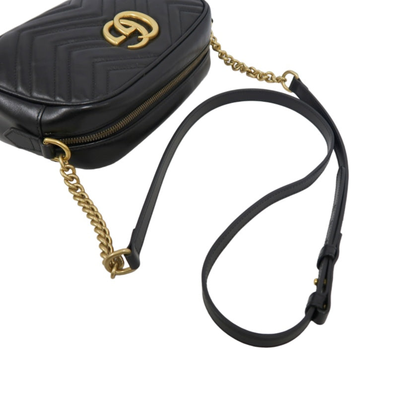 GUCCI GG Marmont Shoulder Bag, Black Leather with Gold Hardware