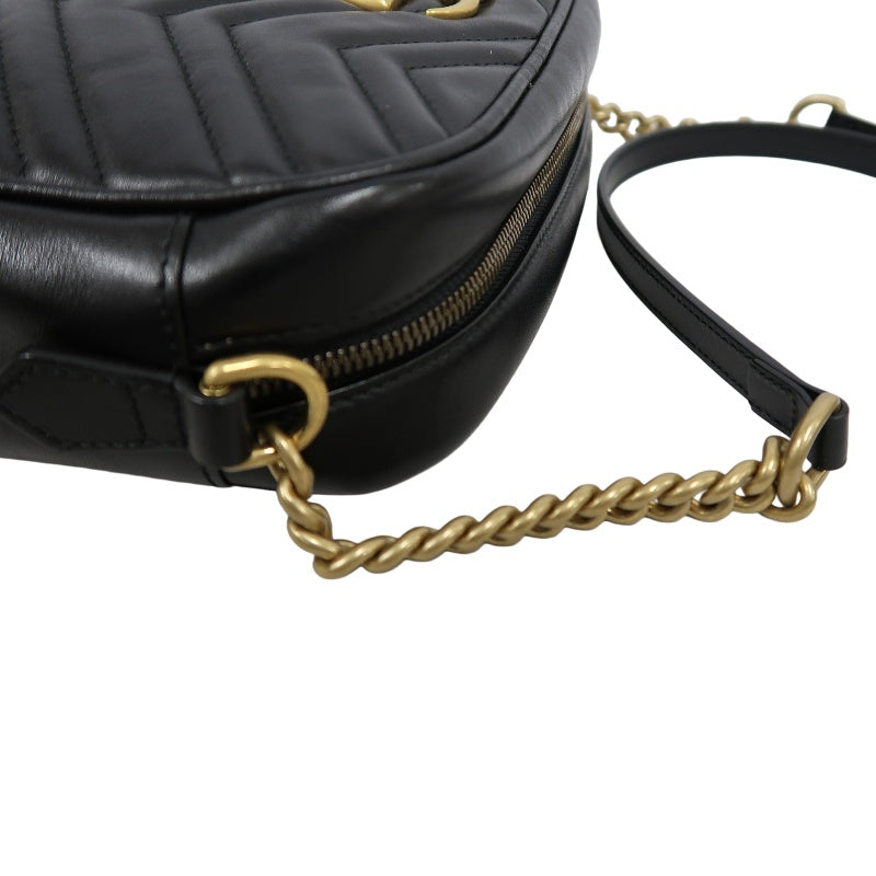 GUCCI GG Marmont Shoulder Bag, Black Leather with Gold Hardware