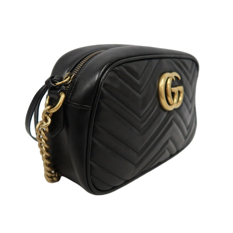 GUCCI GG Marmont Shoulder Bag, Black Leather with Gold Hardware
