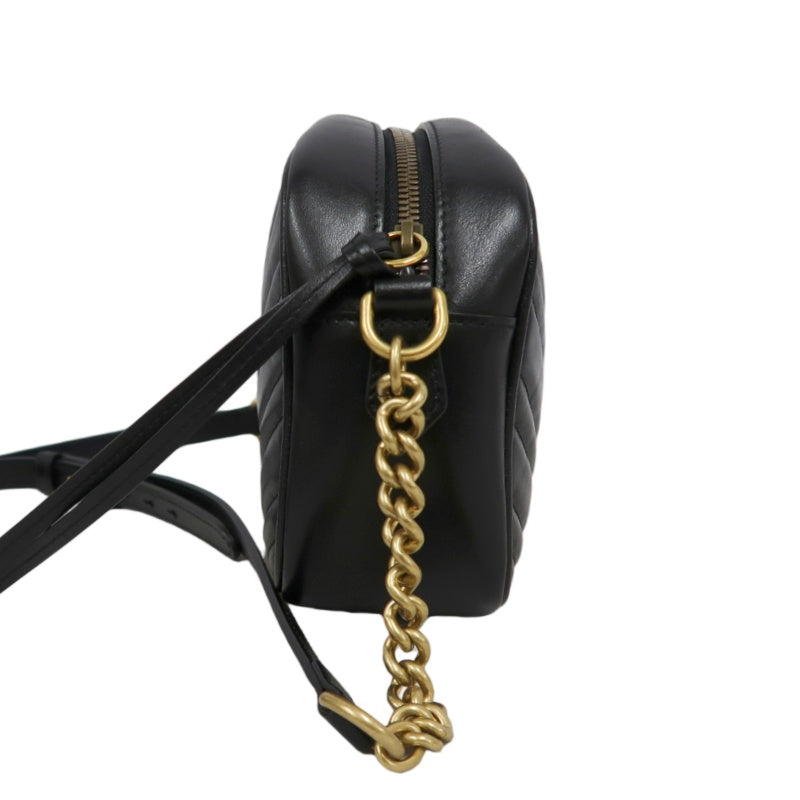 GUCCI GG Marmont Shoulder Bag, Black Leather with Gold Hardware