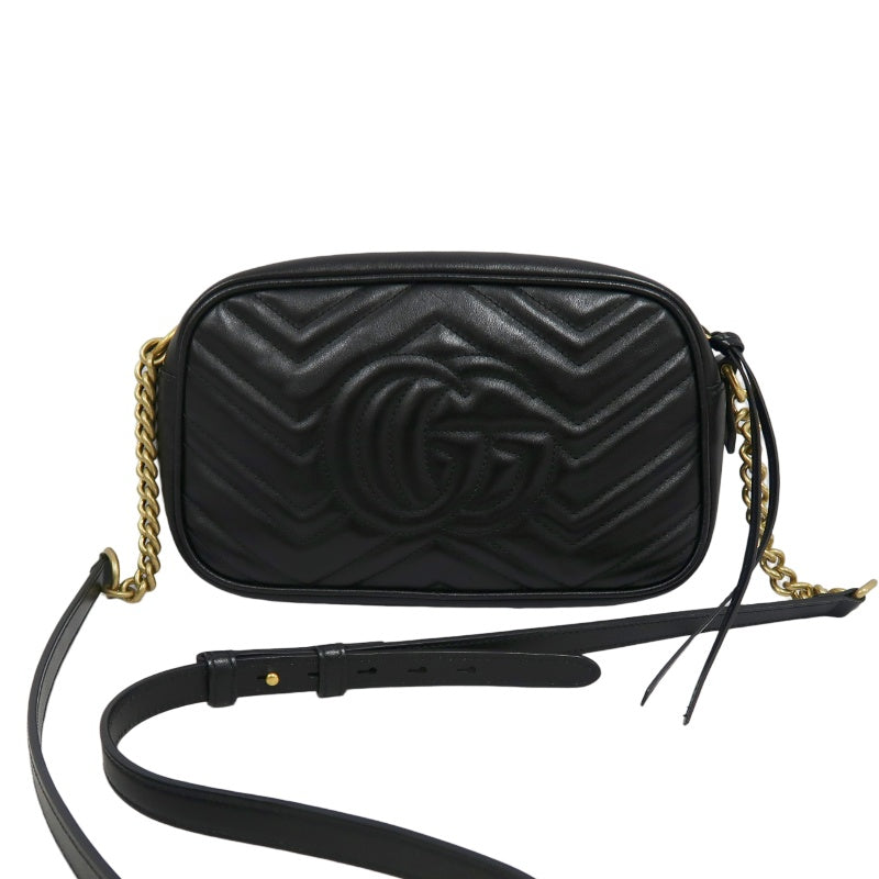 GUCCI GG Marmont Shoulder Bag, Black Leather with Gold Hardware
