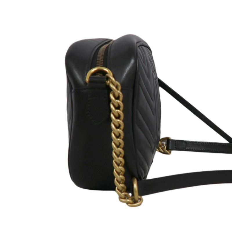 GUCCI GG Marmont Shoulder Bag, Black Leather with Gold Hardware