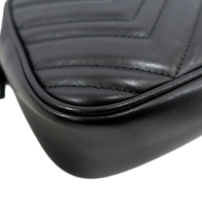 GUCCI GG Marmont Shoulder Bag, Black Leather with Gold Hardware