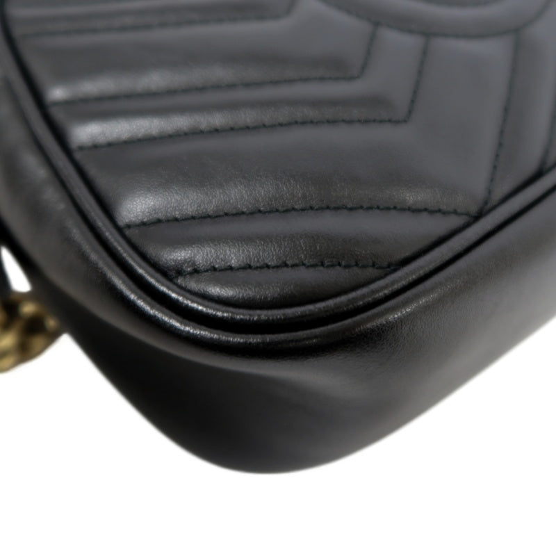 GUCCI GG Marmont Shoulder Bag, Black Leather with Gold Hardware