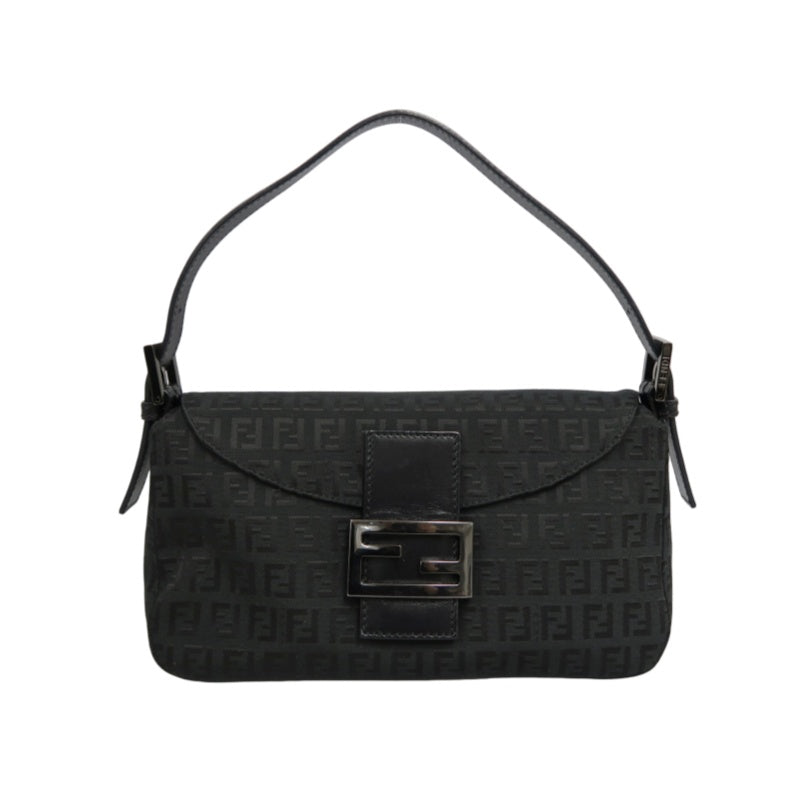 FENDI Zuccino Baguette One Shoulder Bag Canvas Black Silver Hardware