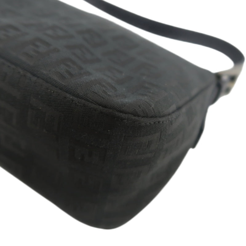 FENDI Zuccino Baguette One Shoulder Bag Canvas Black Silver Hardware