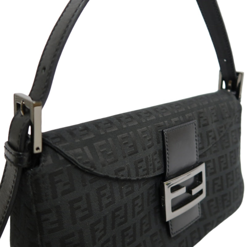 FENDI Zuccino Baguette One Shoulder Bag Canvas Black Silver Hardware