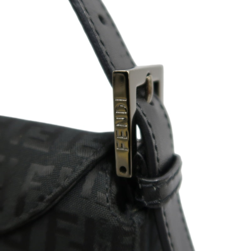 FENDI Zuccino Baguette One Shoulder Bag Canvas Black Silver Hardware