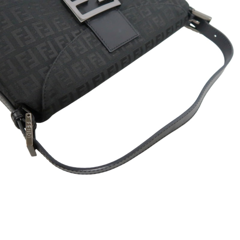FENDI Zuccino Baguette One Shoulder Bag Canvas Black Silver Hardware