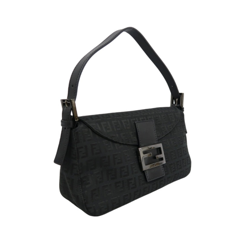 FENDI Zuccino Baguette One Shoulder Bag Canvas Black Silver Hardware