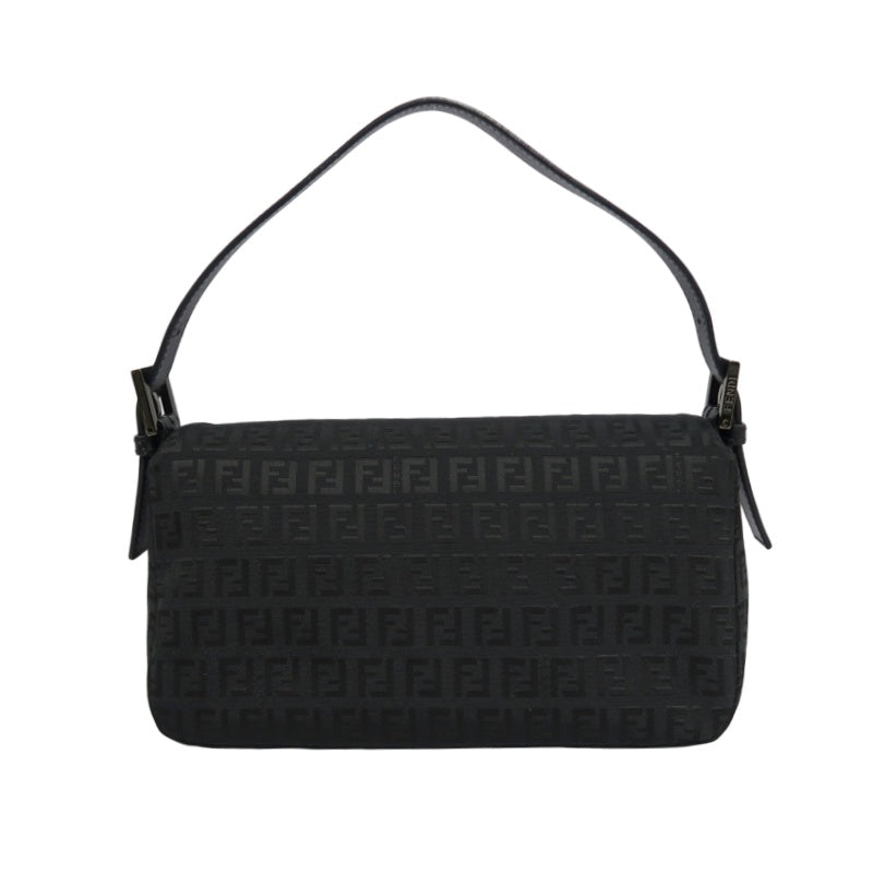 FENDI Zuccino Baguette One Shoulder Bag Canvas Black Silver Hardware