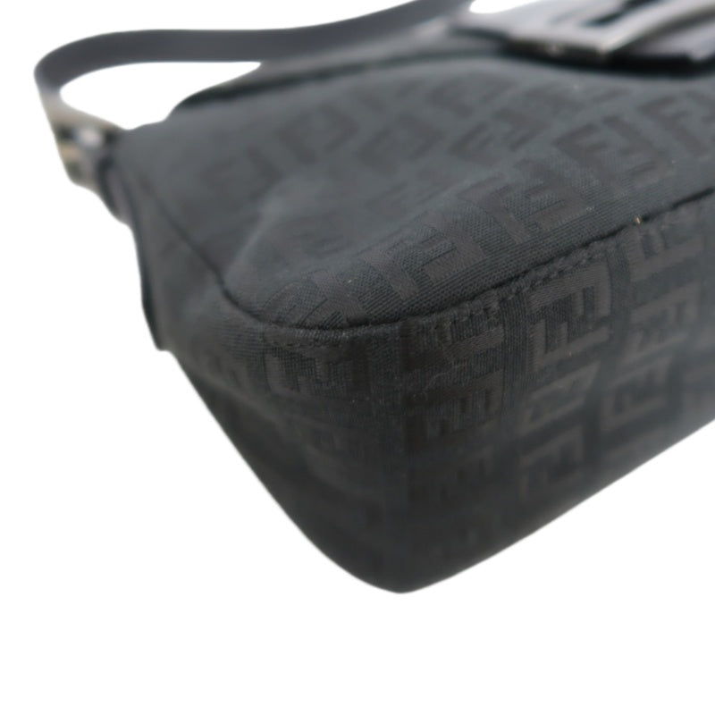 FENDI Zuccino Baguette One Shoulder Bag Canvas Black Silver Hardware
