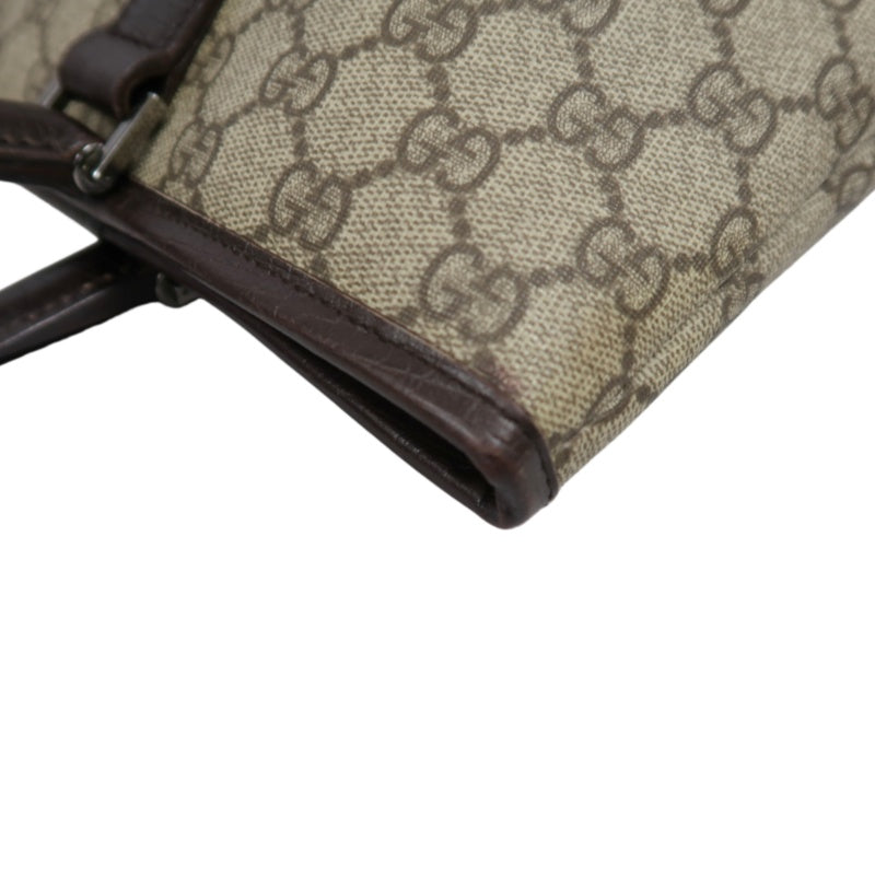 GUCCI GG Supreme Tote Bag PVC Leather Beige Brown Silver Logo Plate Hardware