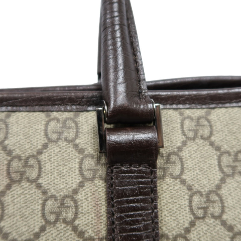 GUCCI GG Supreme Tote Bag PVC Leather Beige Brown Silver Logo Plate Hardware