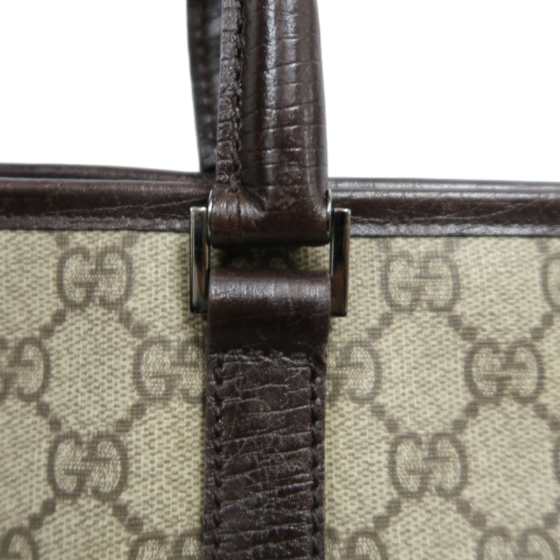 GUCCI GG Supreme Tote Bag PVC Leather Beige Brown Silver Logo Plate Hardware