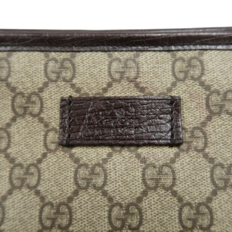 GUCCI GG Supreme Tote Bag PVC Leather Beige Brown Silver Logo Plate Hardware