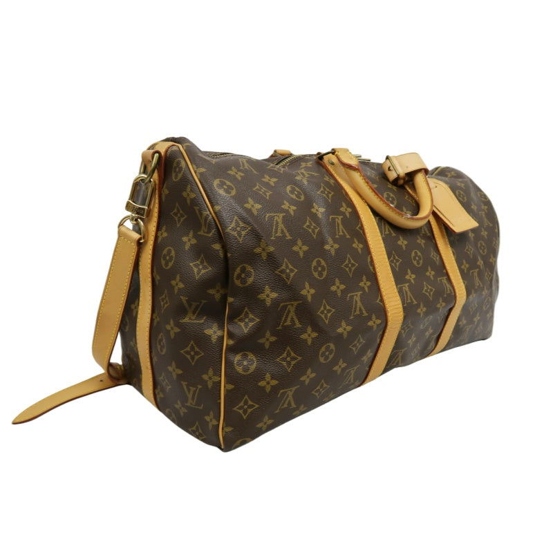 LOUIS VUITTON Monogram Keepall Bandoulière 50 Boston Travel Bag Pvc Brown With Shoulder Strap, Name Tag And Lock