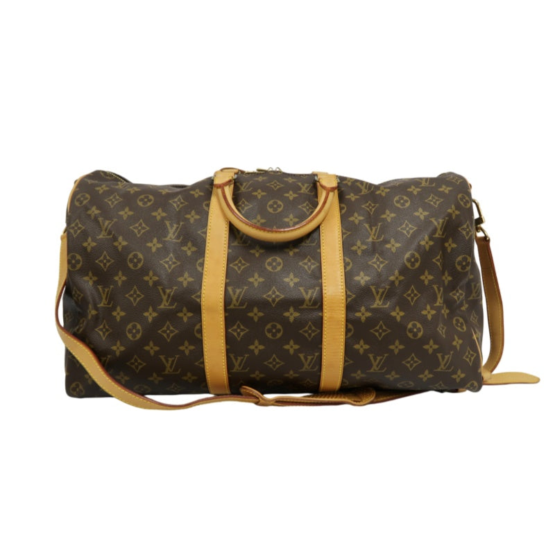 LOUIS VUITTON Monogram Keepall Bandoulière 50 Boston Travel Bag Pvc Brown With Shoulder Strap, Name Tag And Lock