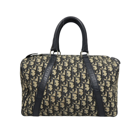 DIOR Trotter Boston Handbag Canvas Navy Blue Silver Hardware