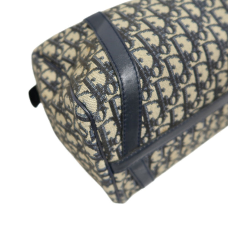 DIOR Trotter Boston Handbag Canvas Navy Blue Silver Hardware