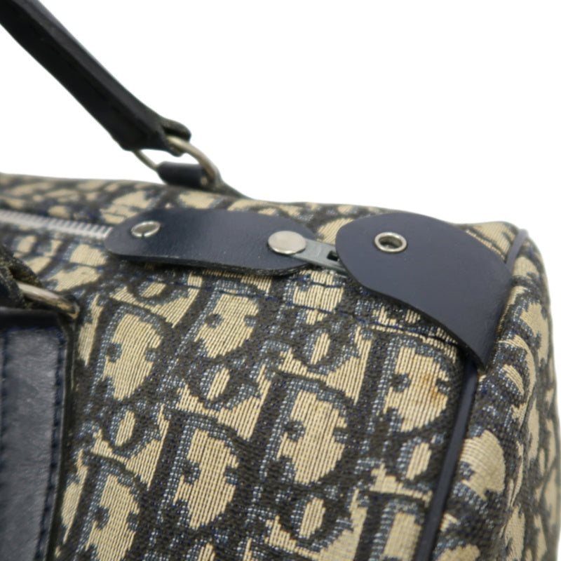 DIOR Trotter Boston Handbag Canvas Navy Blue Silver Hardware