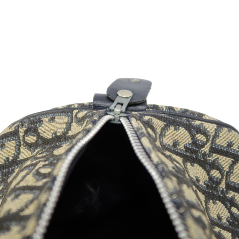 DIOR Trotter Boston Handbag Canvas Navy Blue Silver Hardware