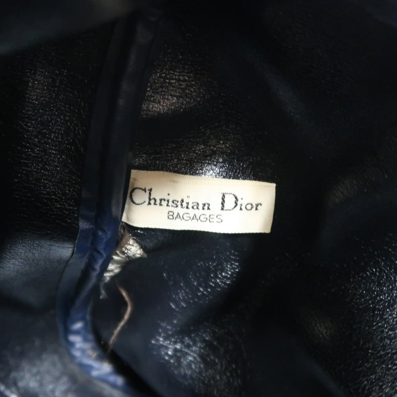 DIOR Trotter Boston Handbag Canvas Navy Blue Silver Hardware