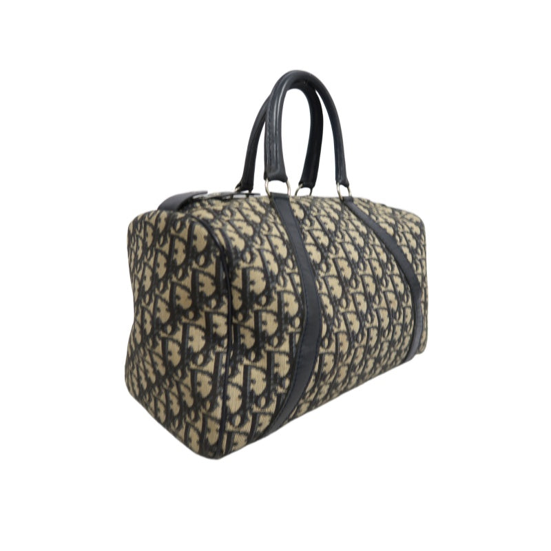 DIOR Trotter Boston Handbag Canvas Navy Blue Silver Hardware