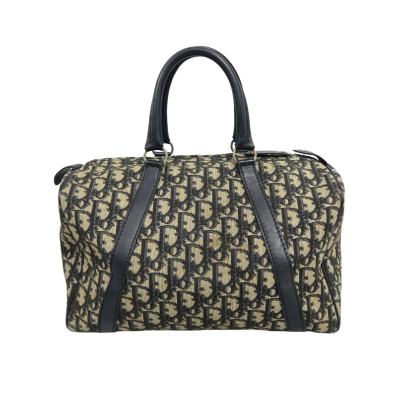 DIOR Trotter Boston Handbag Canvas Navy Blue Silver Hardware