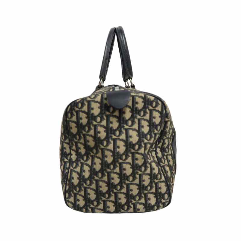 DIOR Trotter Boston Handbag Canvas Navy Blue Silver Hardware