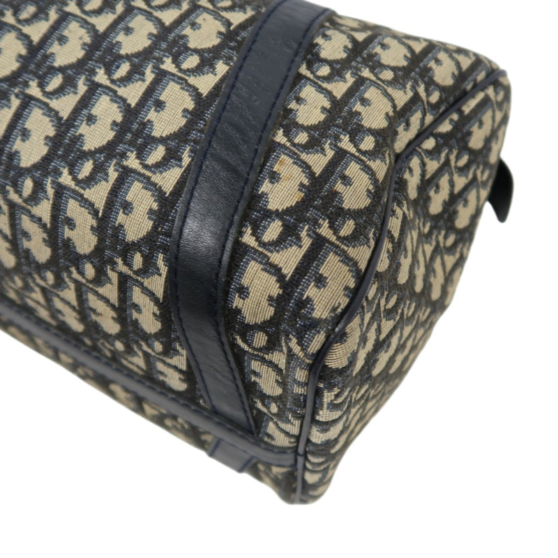 DIOR Trotter Boston Handbag Canvas Navy Blue Silver Hardware