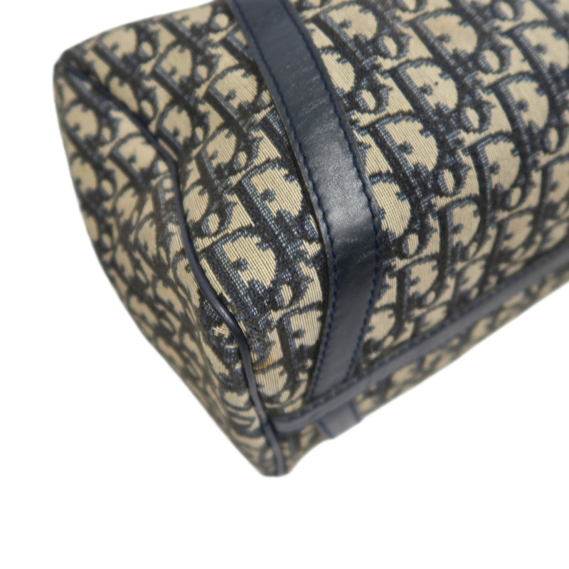 DIOR Trotter Boston Handbag Canvas Navy Blue Silver Hardware