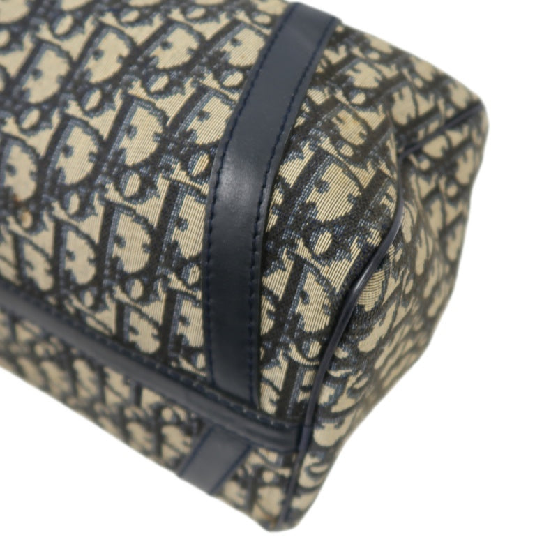 DIOR Trotter Boston Handbag Canvas Navy Blue Silver Hardware