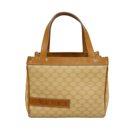 CELINE Macadam Handbag, Beige Canvas Calfskin