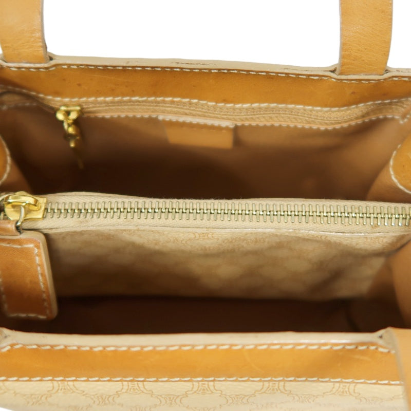 CELINE Macadam Handbag, Beige Canvas Calfskin
