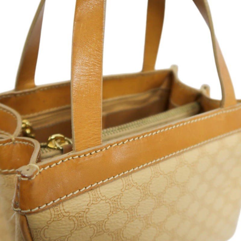 CELINE Macadam Handbag, Beige Canvas Calfskin