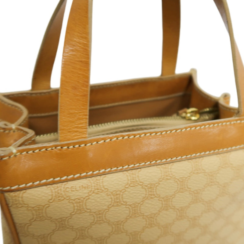 CELINE Macadam Handbag, Beige Canvas Calfskin