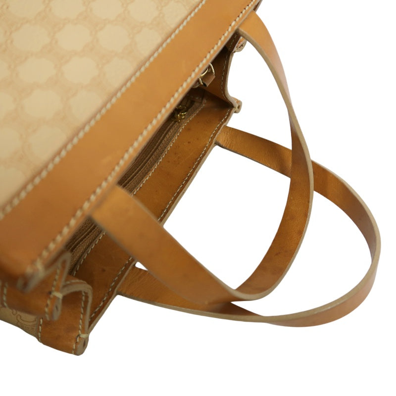CELINE Macadam Handbag, Beige Canvas Calfskin