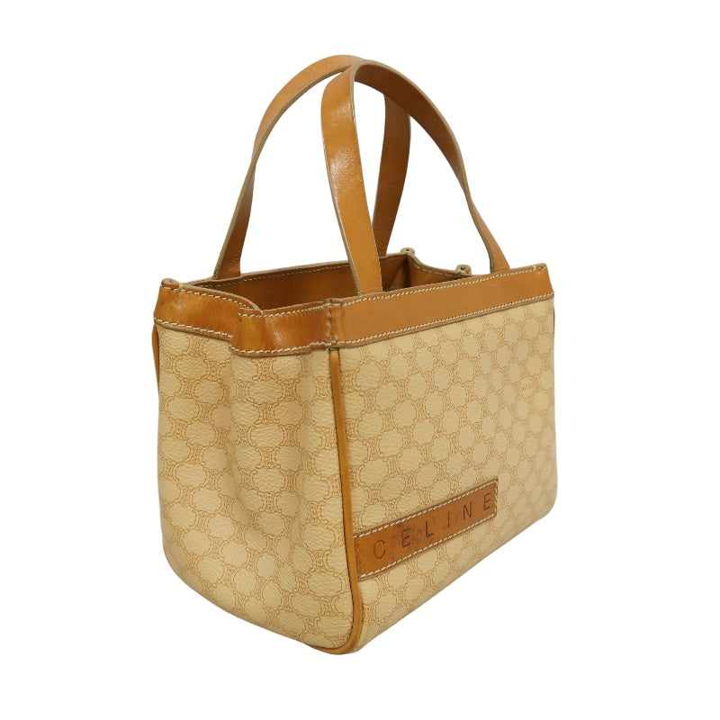 CELINE Macadam Handbag, Beige Canvas Calfskin