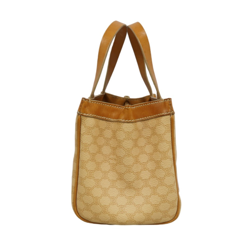 CELINE Macadam Handbag, Beige Canvas Calfskin