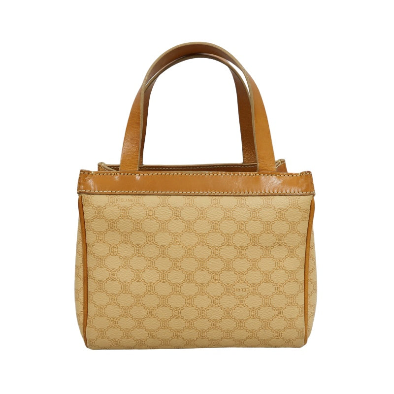 CELINE Macadam Handbag, Beige Canvas Calfskin