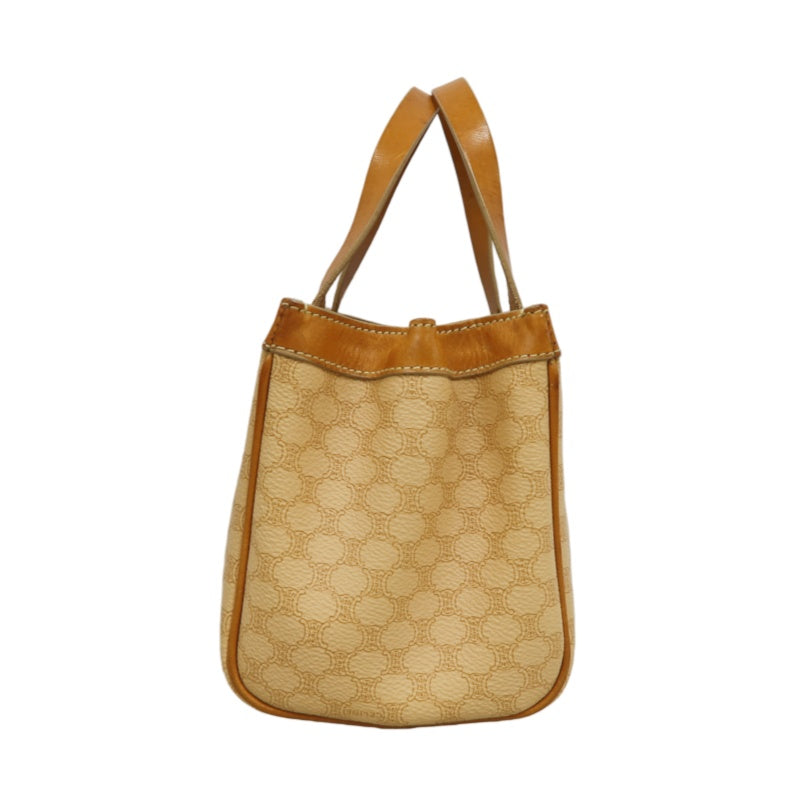 CELINE Macadam Handbag, Beige Canvas Calfskin