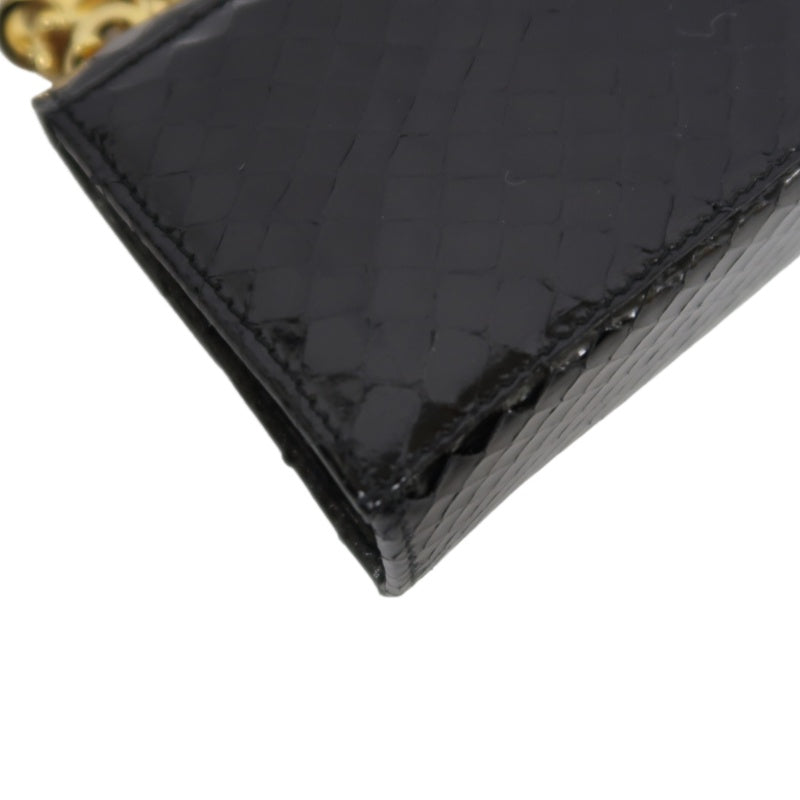 FERRAGAMO Gancini Chain Shoulder Bag, Black Python with Gold Hardware