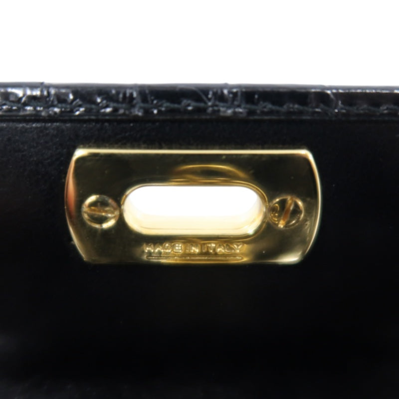 FERRAGAMO Gancini Chain Shoulder Bag, Black Python with Gold Hardware