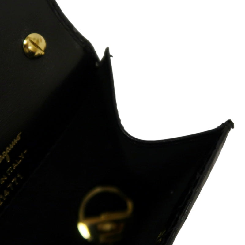 FERRAGAMO Gancini Chain Shoulder Bag, Black Python with Gold Hardware